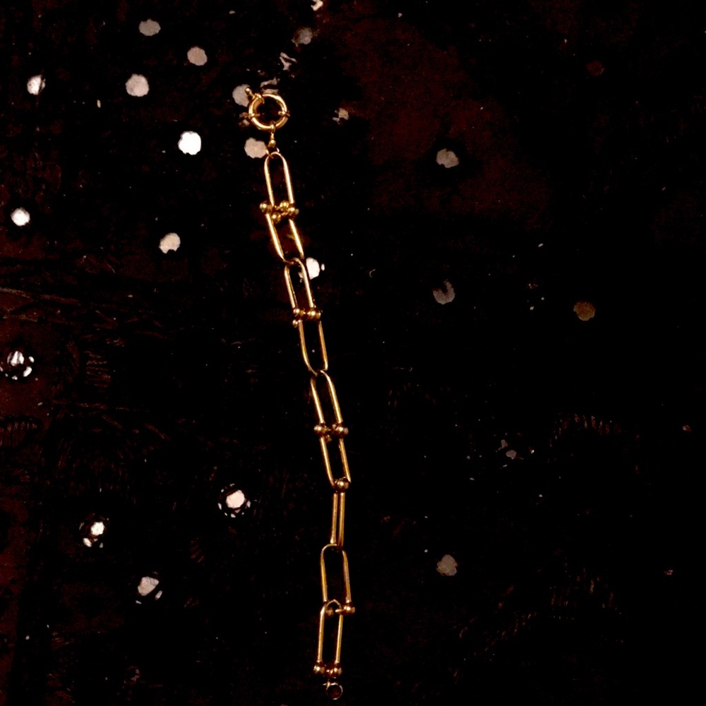 🔥! Cutting edge: industrial-horse bit-paper clip gold tone chain bracelet 7.5”